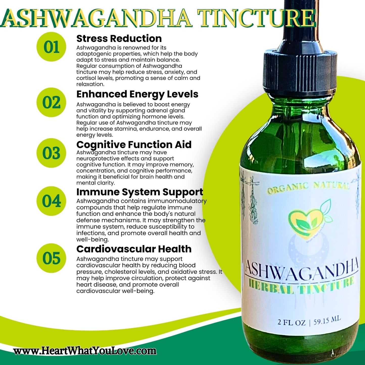 Ashwagandha Tincture Organic Liquid Root Drops 2 oz Natural Mood Stress Balance