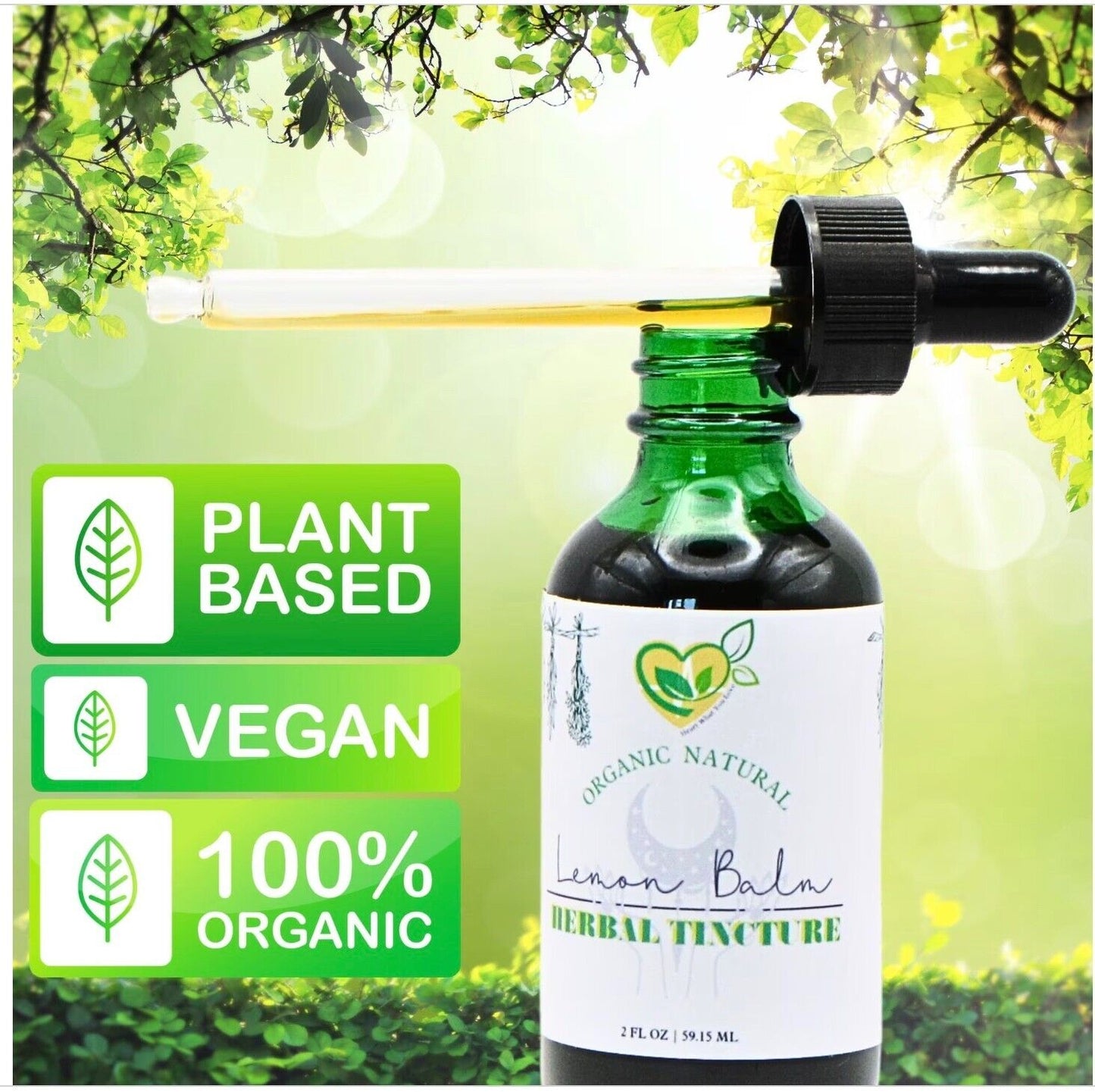 Lemon Balm Tincture Power Liquid Herb Drops Organic Natural Calm 2 oz Bottle