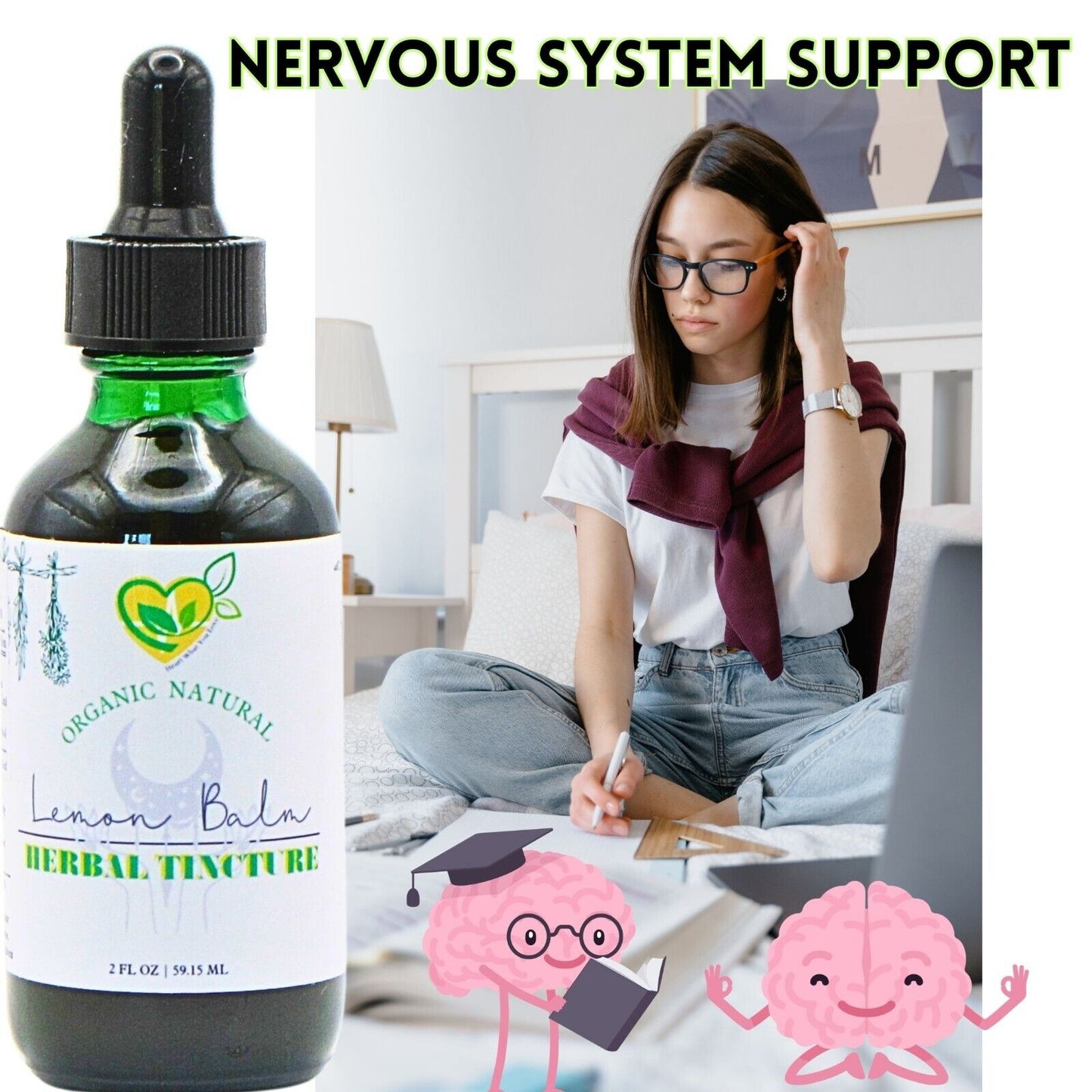 Lemon Balm Tincture Power Liquid Herb Drops Organic Natural Calm 2 oz Bottle