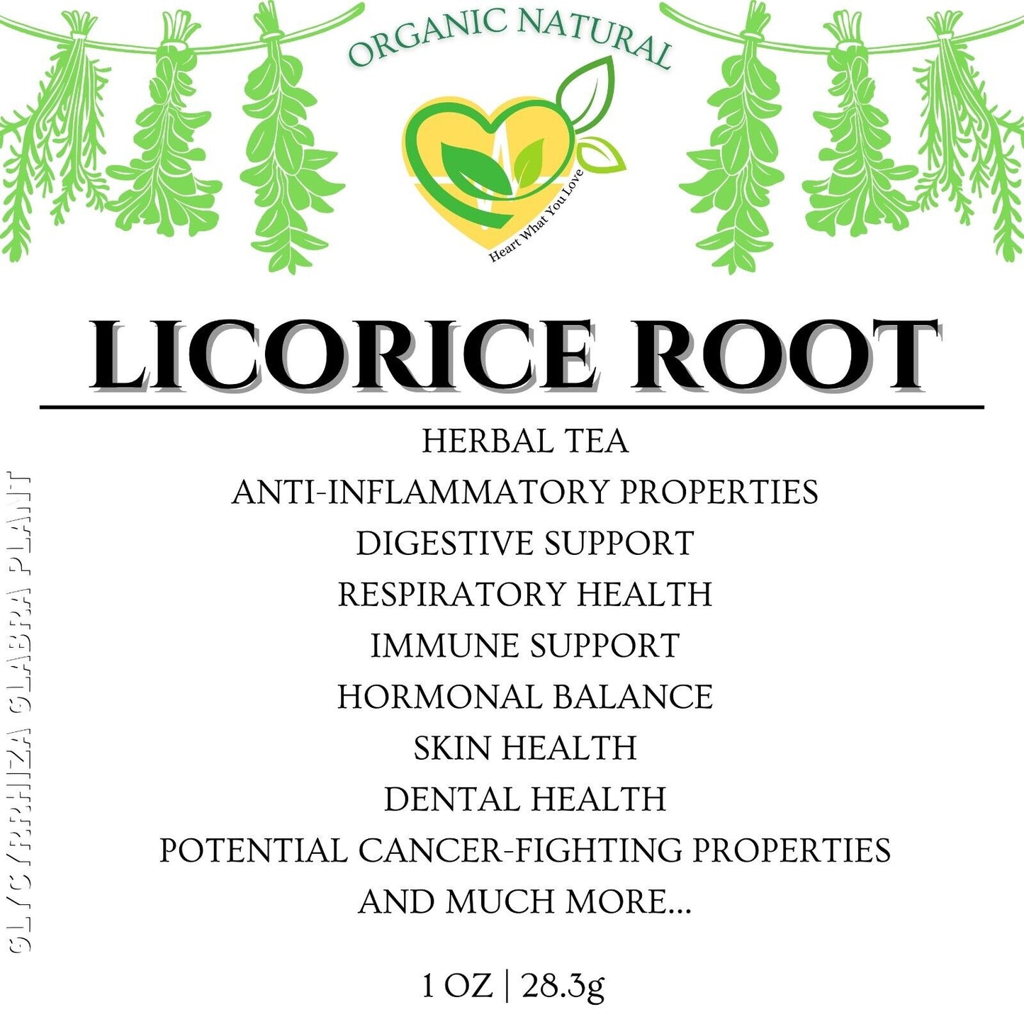 Licorice Root brand image, Heart What You Love organic dried licorice root herb