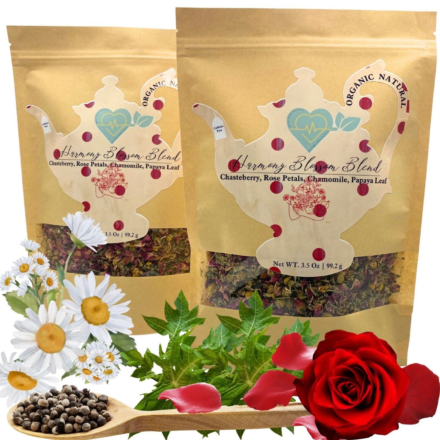 Chasteberry Rose Papaya Leaf Tea Blend - Loose Leaf Herbal Mix - 3.5 oz Natural