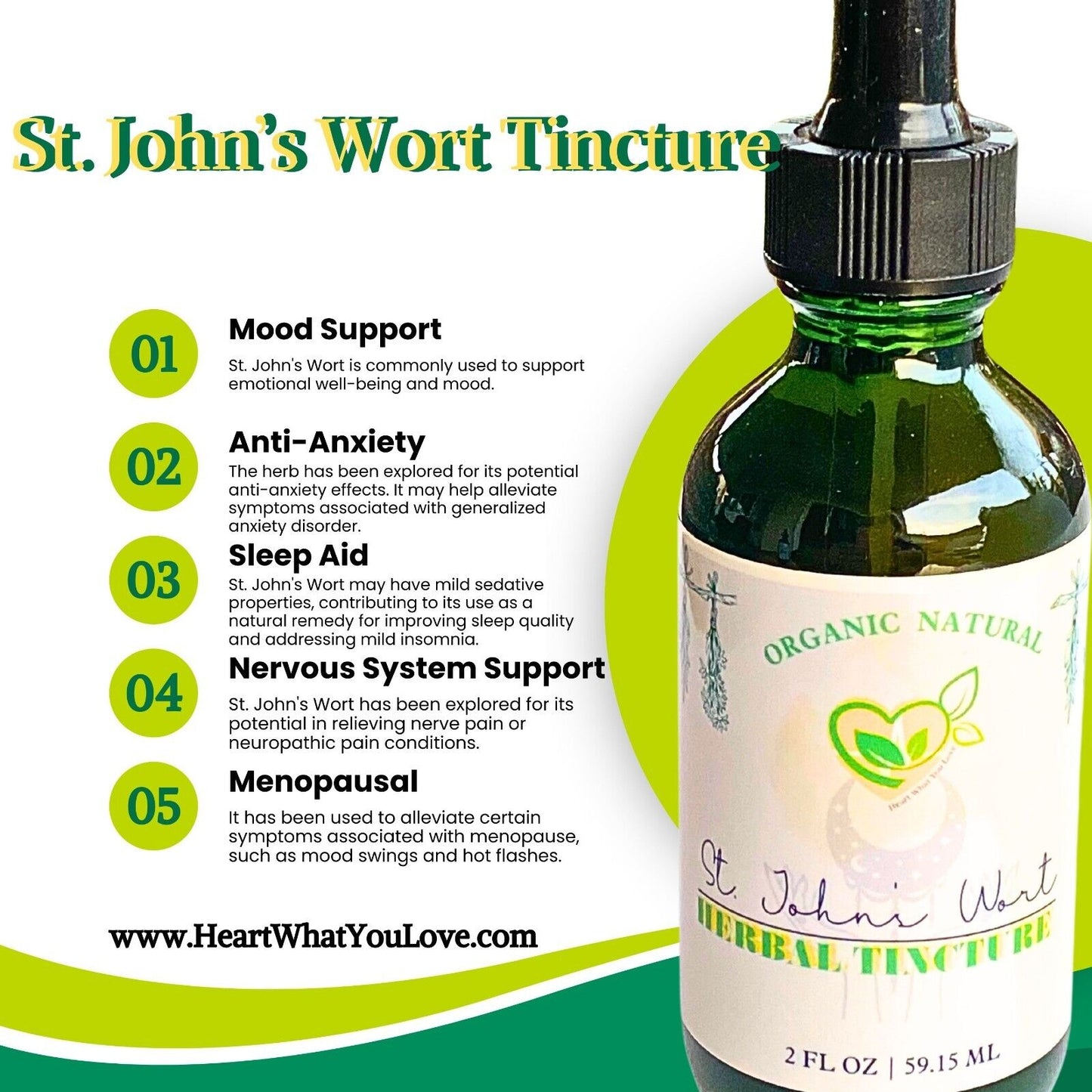 St Johns Wort Tincture Organic Liquid Herbal Drops 2 oz Natural Mood Sleep Aid