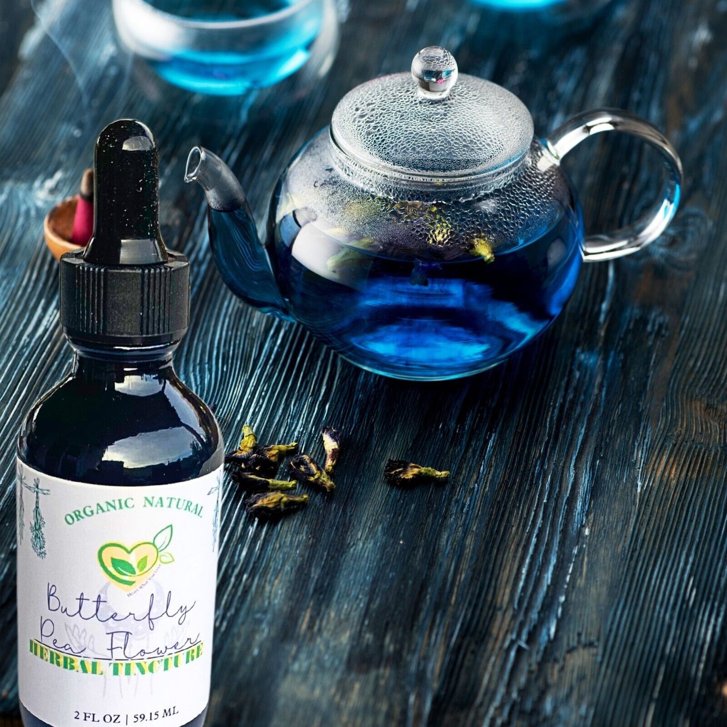 Butterfly pea flower tincture smart product expectation, 2 fl oz amber dropper bottle size reference