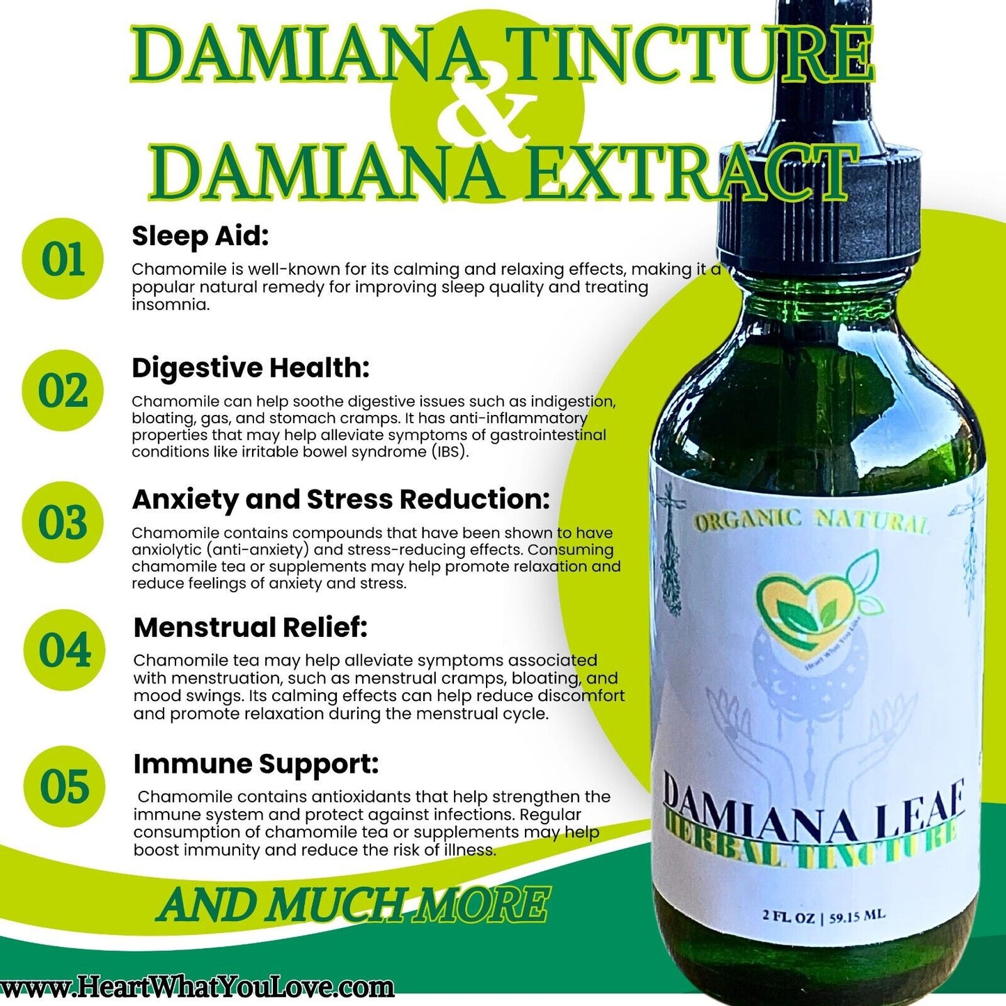 Damiana Tincture Liquid Herbal Drops  2 FL OZ Natural Organic Plant-base Extract