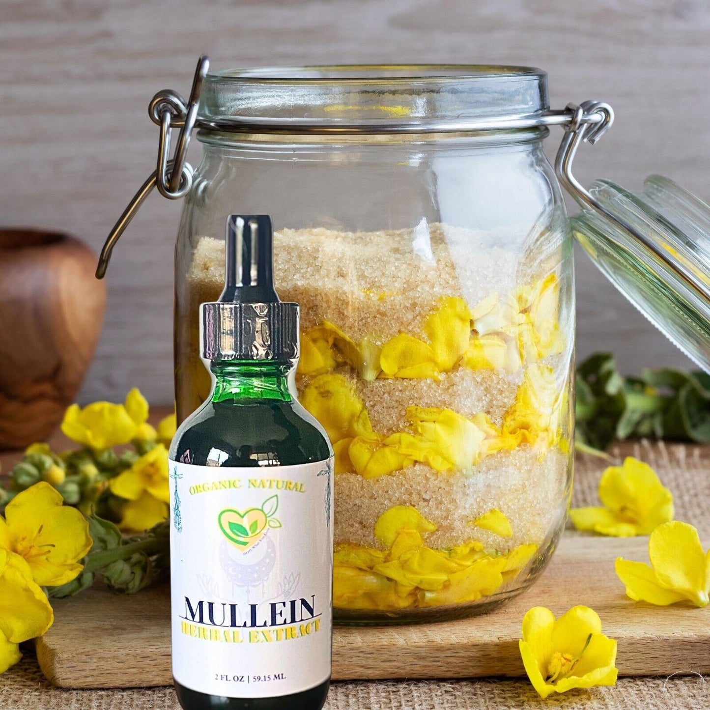 Mullein Leaf non-alcohol extract 2 fl oz size reference, dropper bottle