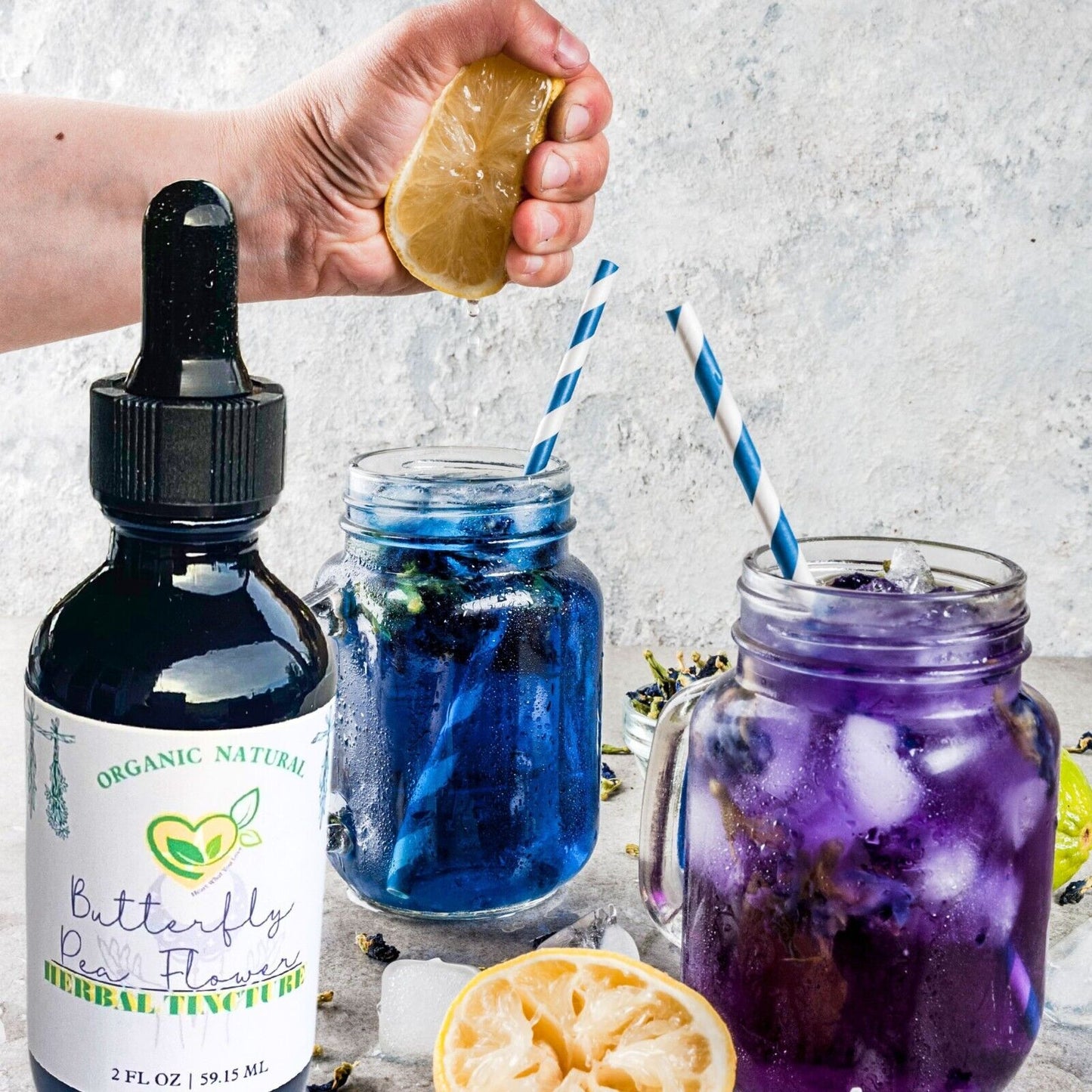 Butterfly pea flower tincture dropper, organic blue botanical herbal extract