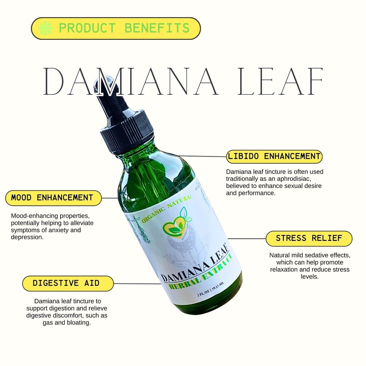 Damiana Extract Non-Alcohol  Liquid Herbal Drops Natural Organic Plant-base 2 OZ