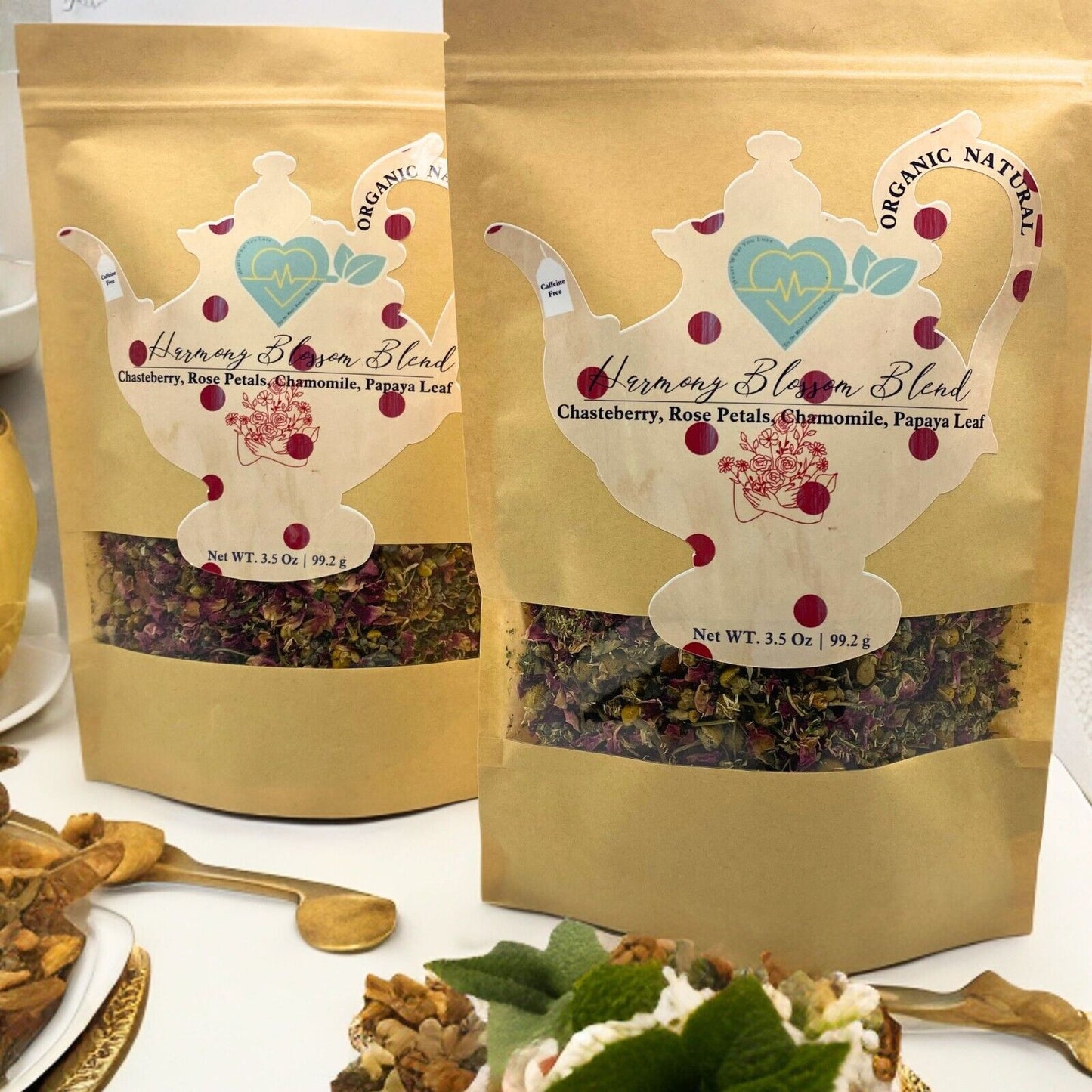 Chasteberry Rose Papaya Leaf Tea Blend - Loose Leaf Herbal Mix - 3.5 oz Natural