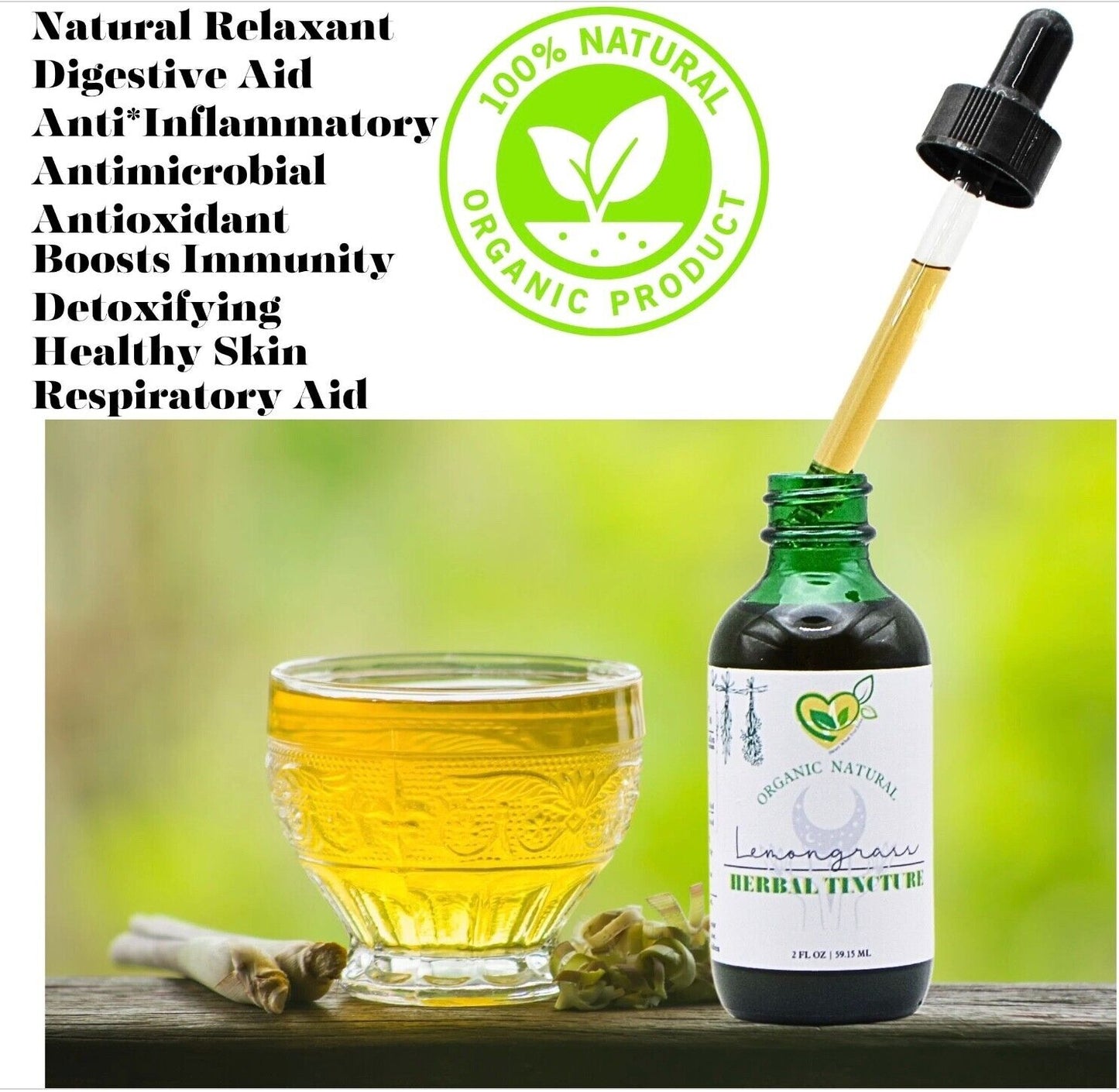 Lemongrass Tincture Power Liquid Herb Drops Natural Organic Weight Loss 2 oz