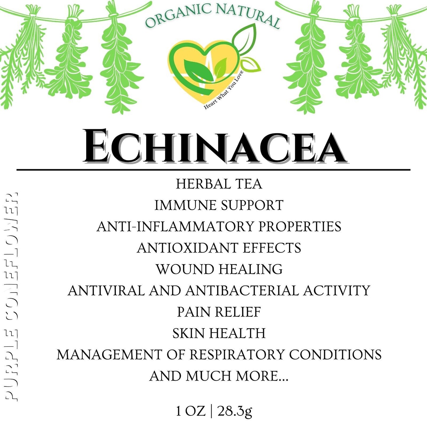 Echinacea Organic Herb Dried Cut Kosher Ready Echinacea Purpurea 28.3g 100% Pure