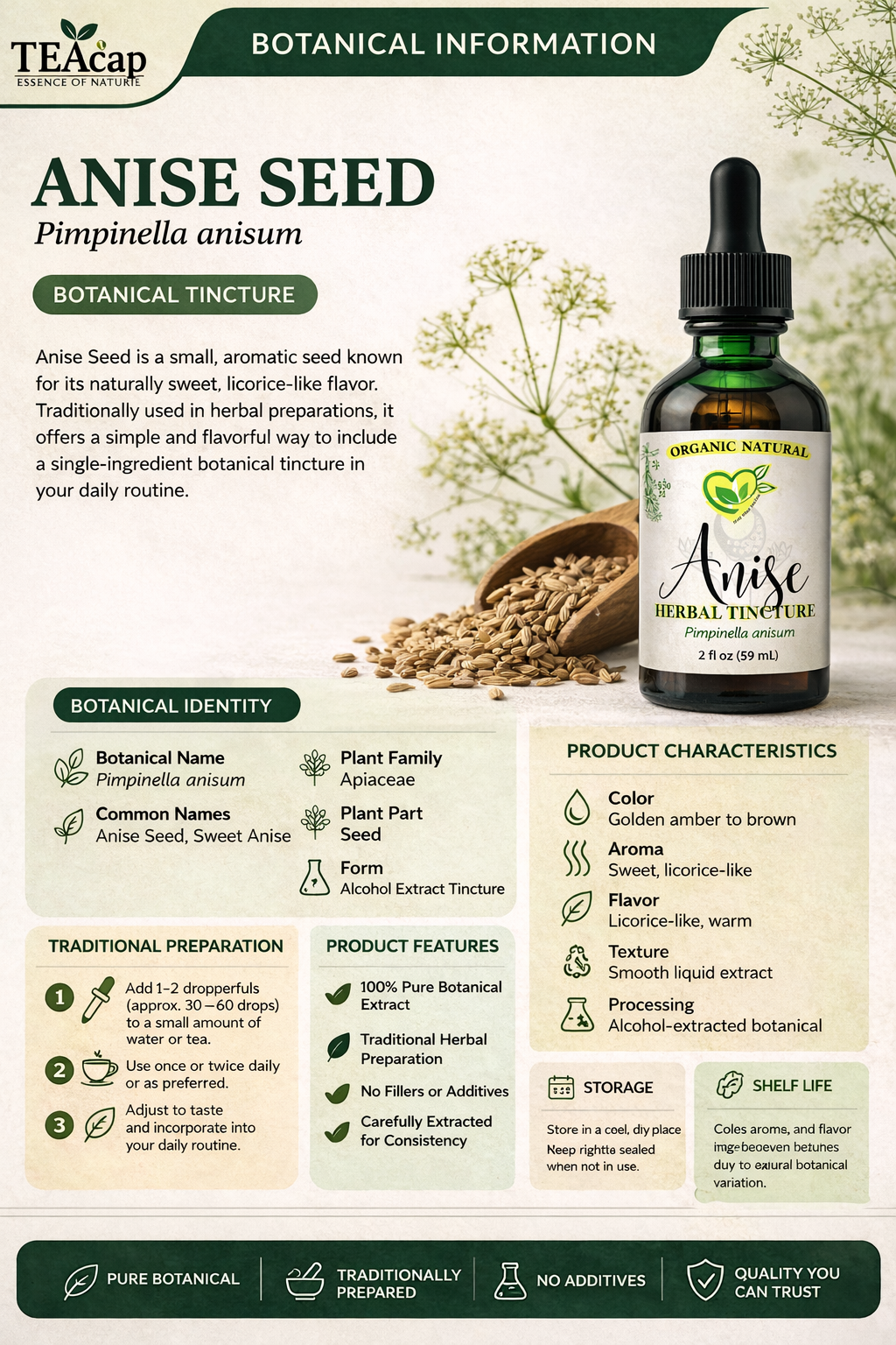 Anise Seed Tincture - Pimpinella anisum - 2 oz / 4 oz / 16 oz