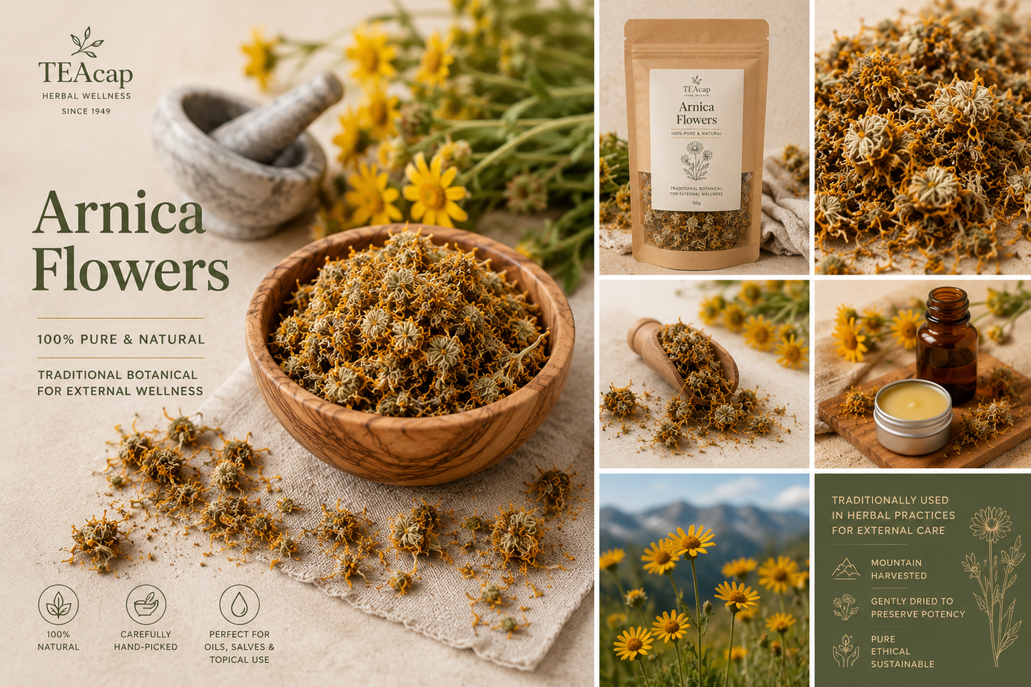 Arnica Flowers Whole or Powder | Arnica montana | 1 oz, 4 oz, 8 oz