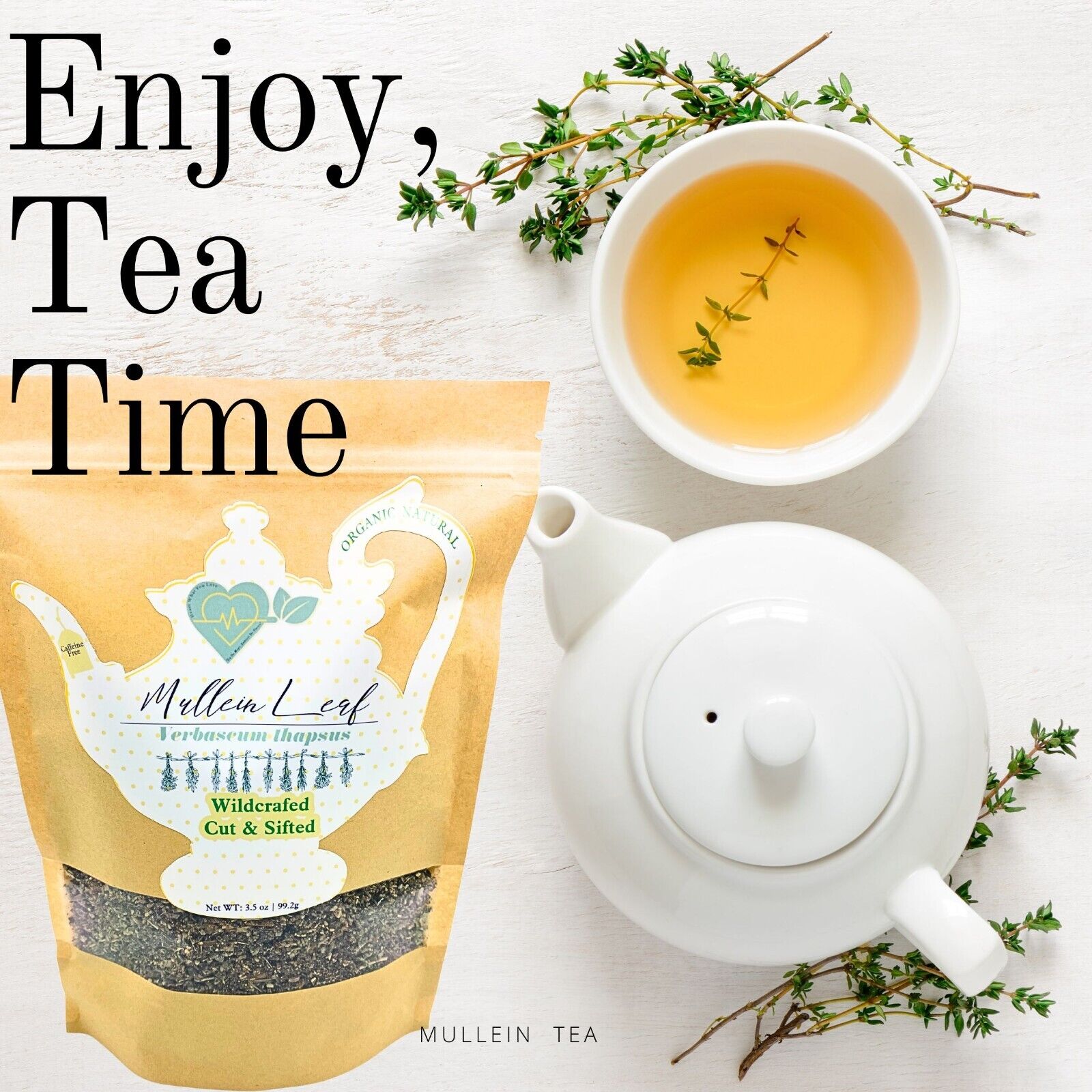 "Mullein Leaf Organic Tea 3.5 oz Loose Herb for Respiratory Health"