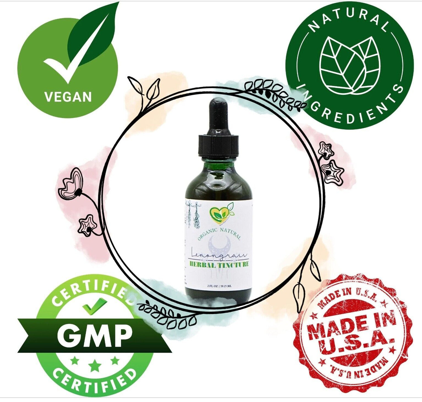 Lemongrass Tincture Power Liquid Herb Drops Natural Organic Weight Loss 2 oz