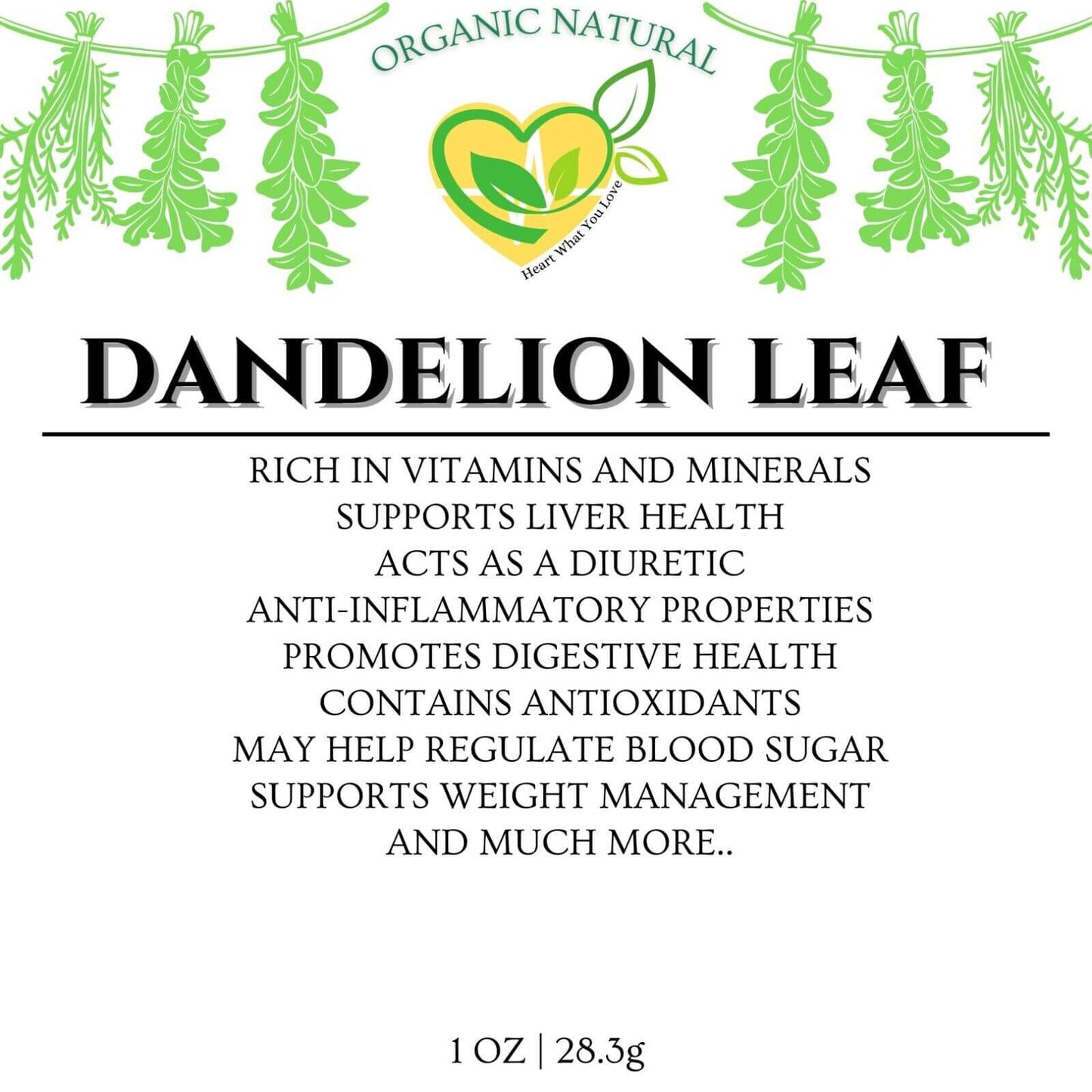 "Kosher Certified Organic Dandelion Leaf Herb, Cut & Sifted, 28.3g, 1 OZ Bag"