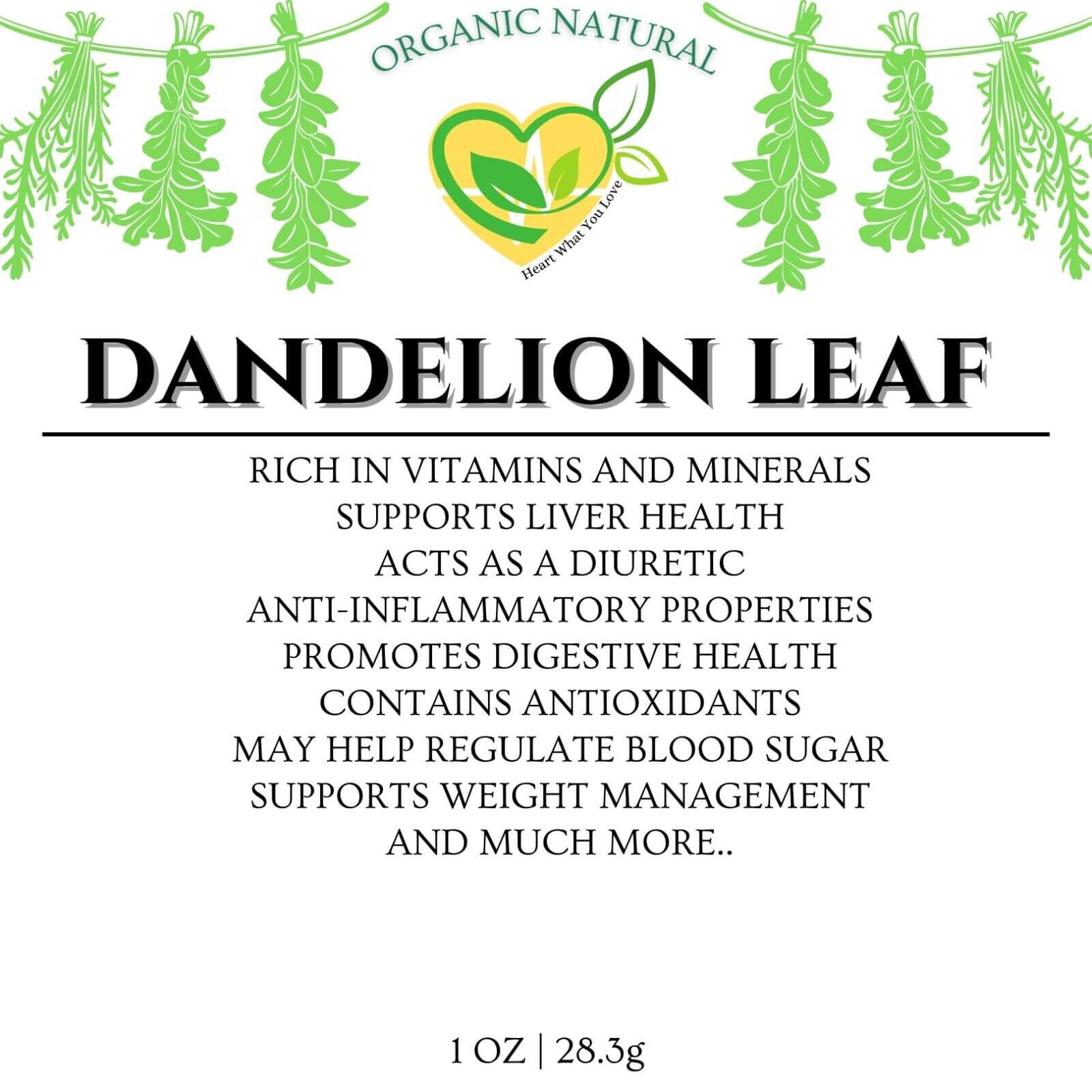 "Kosher Certified Organic Dandelion Leaf Herb, Cut & Sifted, 28.3g, 1 OZ Bag"