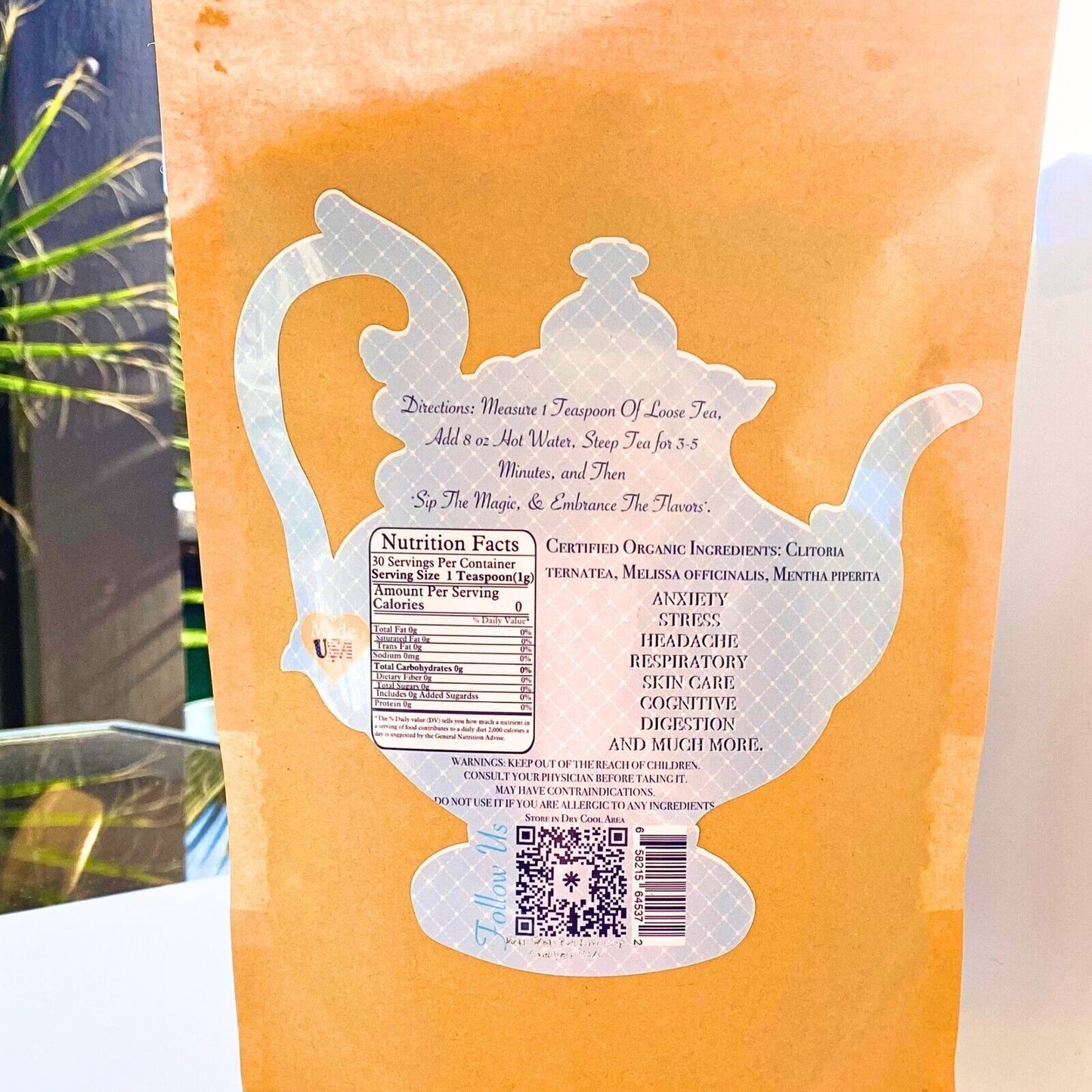 Gourmet Loose Tea A Blend of Peppermint, Butterfly Pea Flower Lemon Balm 3.5 OZ